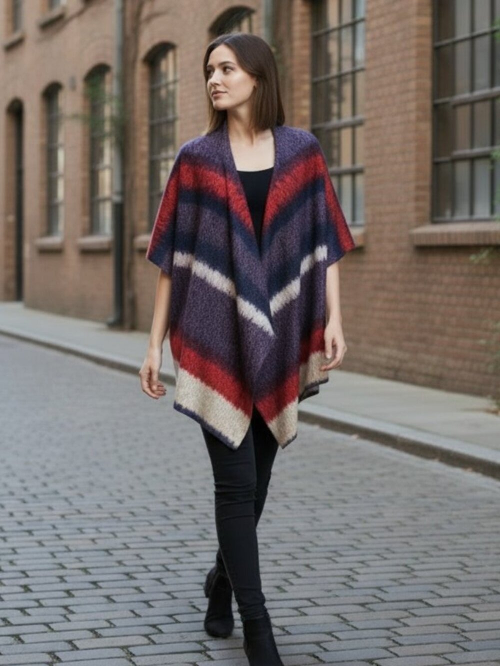 Draped Kimono – Abstract Red, Purple & Cream